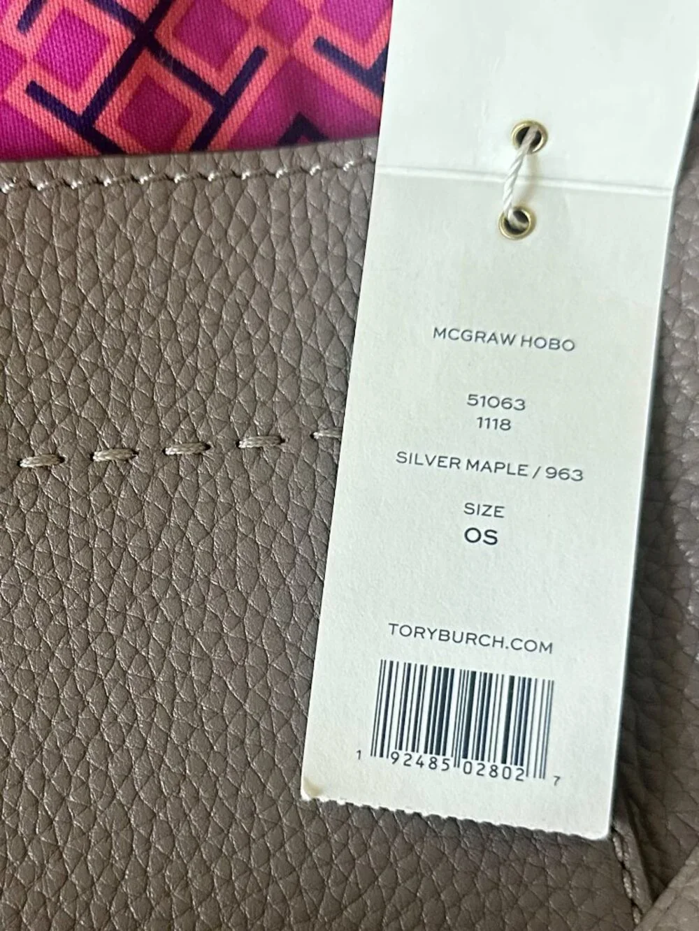 Tory Burch McGraw Hobo Bucket Back Silver Maple NWT